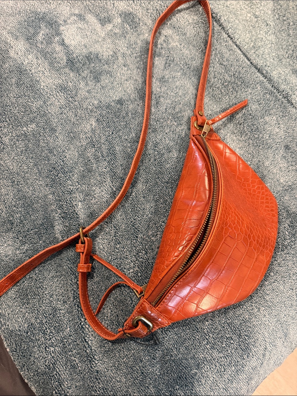 Croc-Embossed Crossbody Sling Bag in Burnt Orange